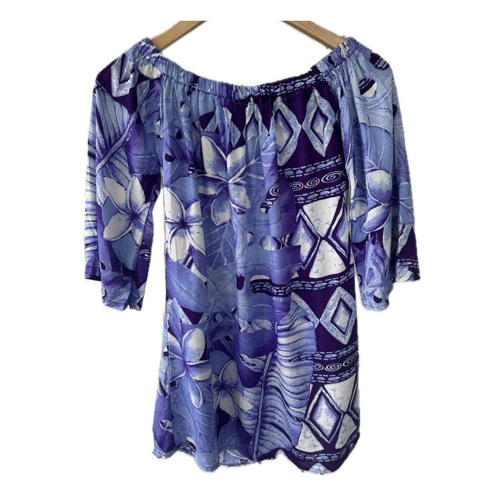 Hula Bay Girl's NWT Hawaiian Aloha Tribal Elastic Off Shoulder Bell Sleeve Dress